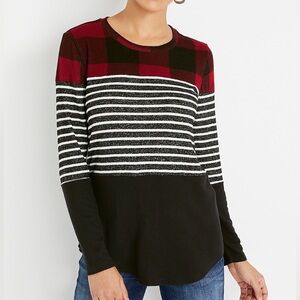 Maurices 24/7 Buffalo Plaid Stripe Block Mixer Long Sleeve Tee